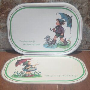 Vintage Six Oval Shaped Reversible Placemats Boy Girl Friend Happiness Quote